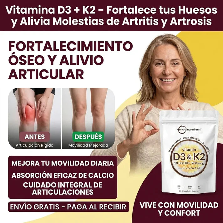 Vitamina D3 + K2 – Alivia Molestias de Artritis y Artrosis (2x 90Gr)